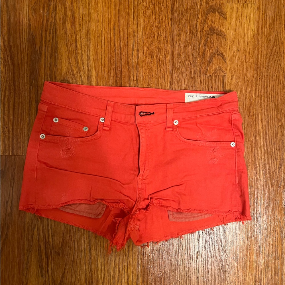 rag and bone red denim jean shorts